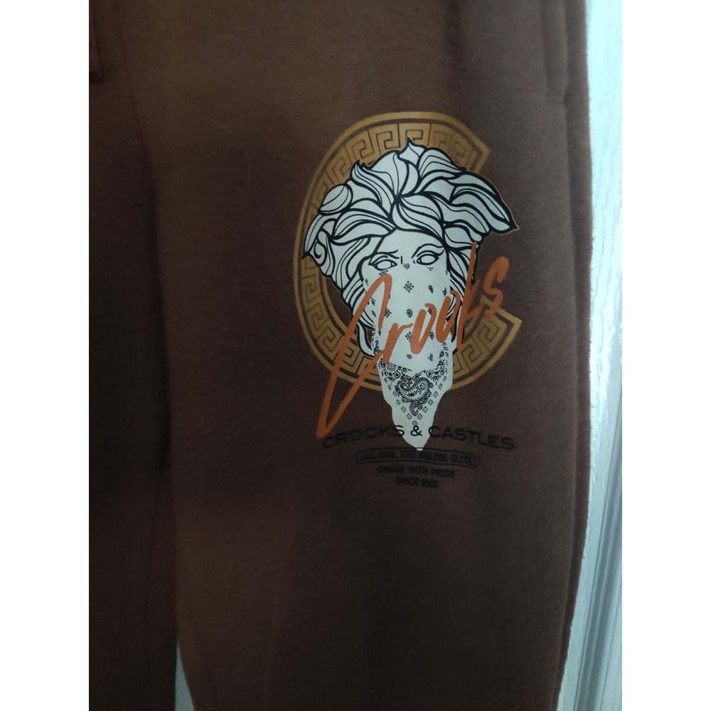 Crooks & Castles Medusa Joggers Brown Graphic Sweatpants Medium - Picture 7 of 8